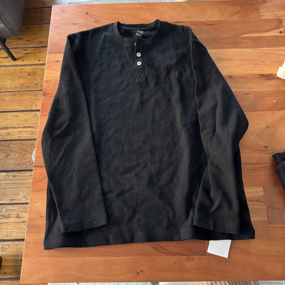 Chrome Hearts Men's waffle knit long sleeve Henley- Large